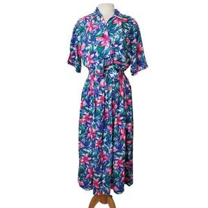 Vintage Izod Women's 2 piece Skirt Set Size M/L Floral Pink Blue Tropical Resort